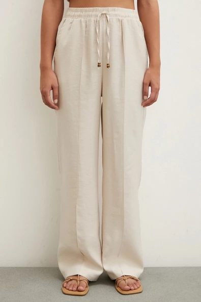 Belden Bağlamalı Pantolon Bej - Resim 5