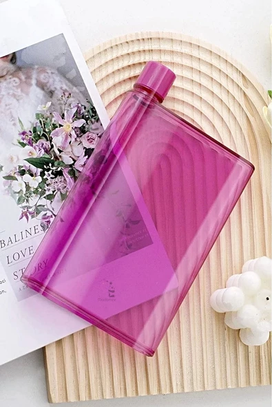 Bottle Motivasyon A5 Su Matarası Şeffaf Pruple Notebook Taşınabilir Sporcu Suluk Su Şişesi 350ml - 3