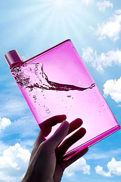 Bottle Motivasyon A5 Su Matarası Şeffaf Pruple Notebook Taşınabilir Sporcu Suluk Su Şişesi 350ml