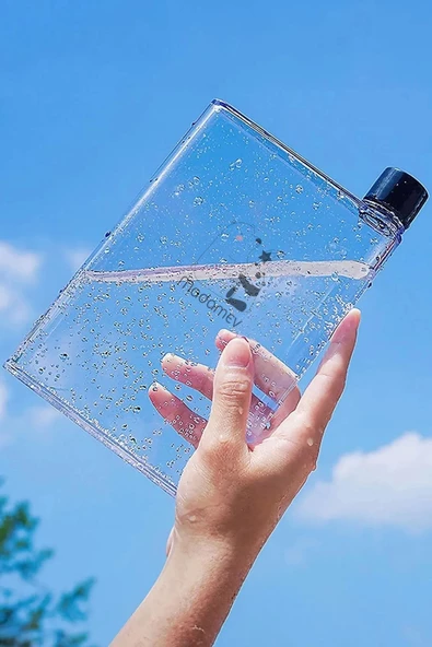A5 Bottle Motivasyon Su Matarası Şeffaf Notebook Taşınabilir Sporcu Suluk Su Şişesi 350ml - 2