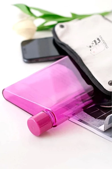 Bottle Motivasyon A5 Su Matarası Şeffaf Pruple Notebook Taşınabilir Sporcu Suluk Su Şişesi 350ml - 2