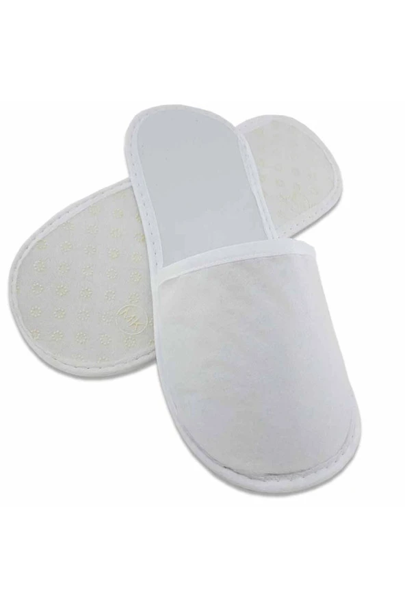 300 Çift Kaymaz Taban Biyeli Beyaz Tela Otel Terliği Tek Kullanımlık Kullan At ürün görseli 1