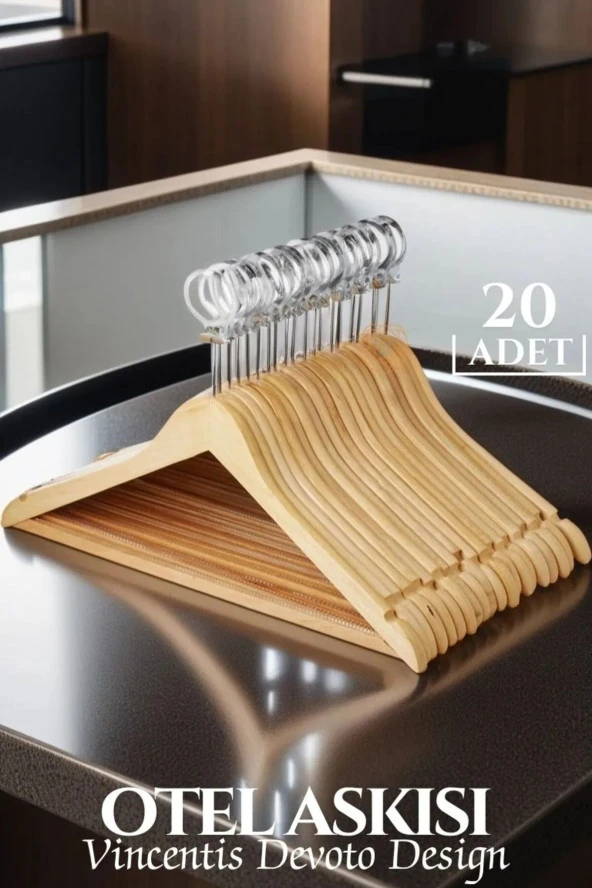 Otel Tip Askı 20 li Set Ahşap ürün görseli 1