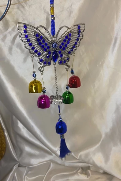 Deprem Zili Çanı Rüzgar Çanı Zili Feng Shui Ejderha Yılı Koruyucu Telkari Kelebek 5 Çanlı NAzar Boncuğu Objeli ürün görseli