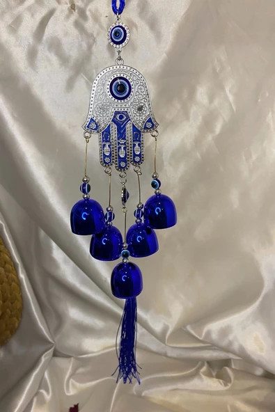 Deprem Zili Çanı Duvar Rüzgar Çanı Zili Feng Shui Ejderha Yılı Koruyucu Telkari Fatıma Eli 5 Çanlı Nazar Boncuğu Objeli - Resim 2