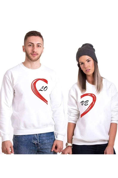 Tshirthane Lo Ve Yarım Kalp Sevgili Kombinleri Sweatshirt Kombini
