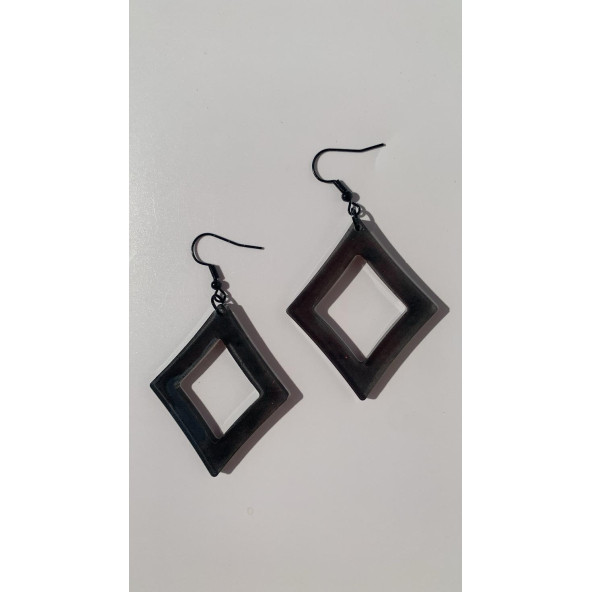 Füme Renk Simli Sedefli Siyah Aksesuar Karo Dörtgen İçi Boş Şekil 5 Cm Epoksi Küpe Hediyelik - Resim 3