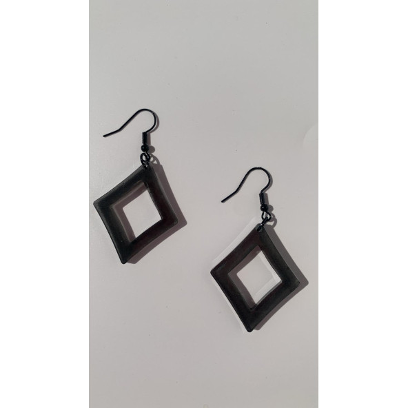 Füme Renk Simli Sedefli Siyah Aksesuar Karo Dörtgen İçi Boş Şekil 4 Cm Epoksi Küpe Hediyelik ürün görseli