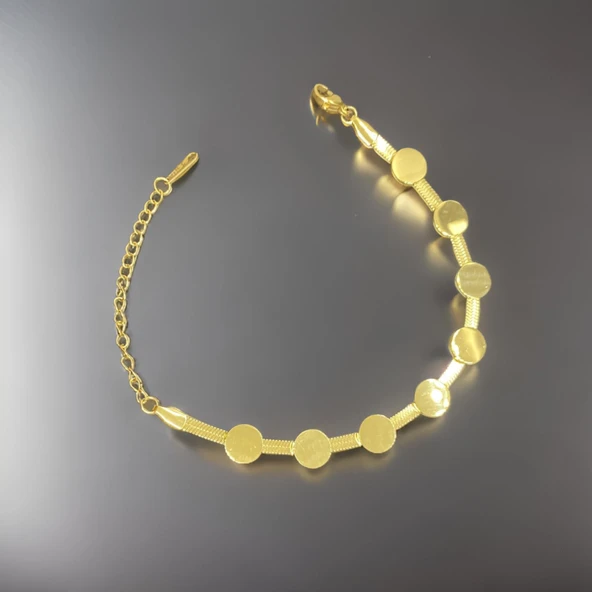 Zarif ve Parlak: Altın Renk Yuvarlak Detaylı Antialerjik Kadın Çelik Bileklik ürün görseli 1