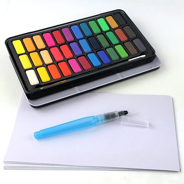 E&D Art Bianyo Aquarelle 36'lı Tablet Taş Sulu Boya Seti - Karton Kutu - Resim 3