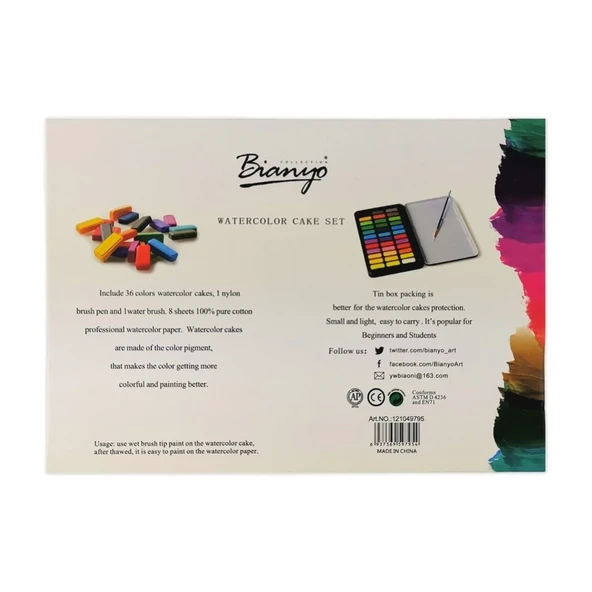 E&D Art Bianyo Aquarelle 36'lı Tablet Taş Sulu Boya Seti - Karton Kutu - Resim 7
