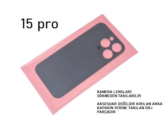 iPhone 15 PRO Arka Pil Batarya Kapağı (CAM) GRİ - Resim 2