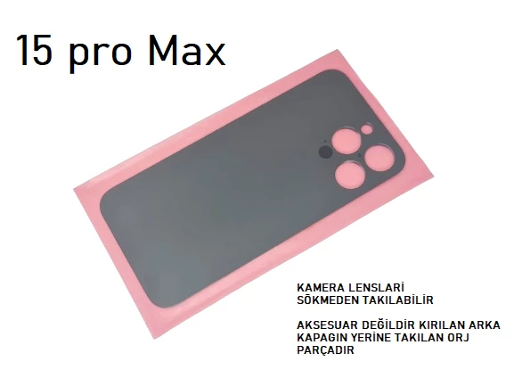 iPhone 15 PRO MAX Arka Pil Batarya Kapağı (CAM) GRİ - Resim 2