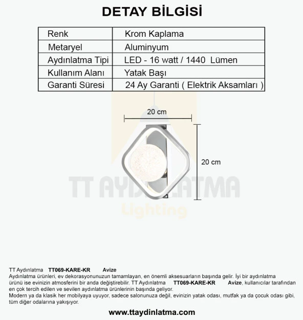 TT Aydınlatma TT069-KARE-KR  Toplu Krom Kaplama 3 Renk Modüllü Ledli Aplik - Resim 4