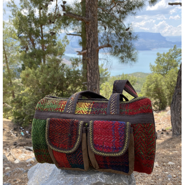 OTANTİK DOKUMA KİLİM DESEN VALİZ TİP ÇANTA - 2