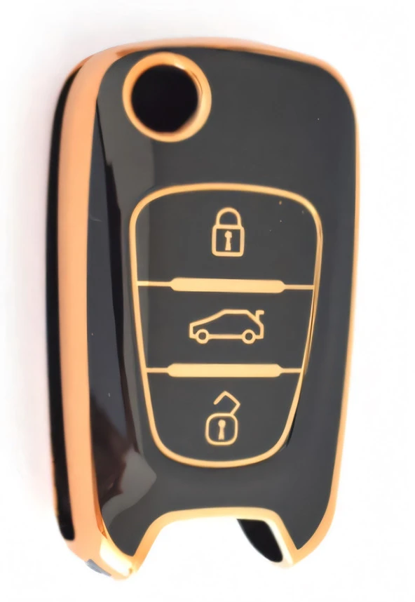 Hyundai Accent Elantra i20 i30 iX35 Uyumlu Anahtar Kılıfı Kumanda Kılıfı Oto Anahtarlık Siyah ürün görseli