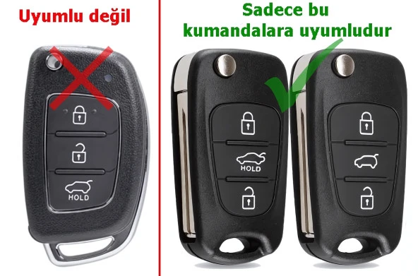 Hyundai Accent Elantra i20 i30 iX35 Uyumlu Anahtar Kılıfı Kumanda Kılıfı Oto Anahtarlık Siyah - Resim 3