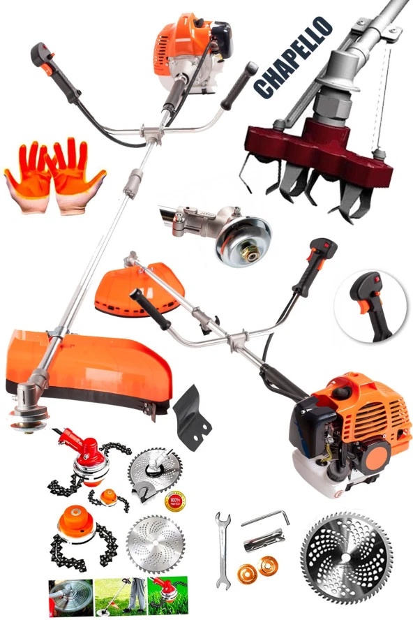 Kömürsüz Motor 20HPX Çelik Krom Piston Benzinli Ot Çalı Çim Biçme Makinası Yan Tırpan + Chapello Set - 2