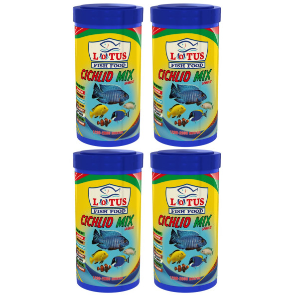 Amore Cichlid Red Granules 3kg Kova 44-Protein, Lotus 4x250ml Malawi Ciklet Mix Karışık Balık Yemi - 3