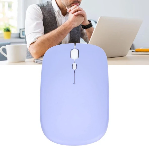 Apple iPad Mini 5 7.9" Uyumlu Kablosuz Bluetooth Pilli Optik Mouse - Mor - 8
