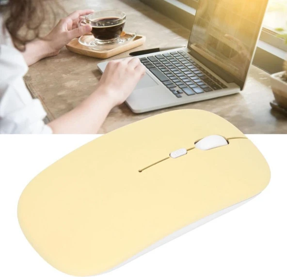 Redline Space A8 8" Uyumlu Kablosuz Bluetooth Pilli Optik Mouse - Sarı - Resim 3