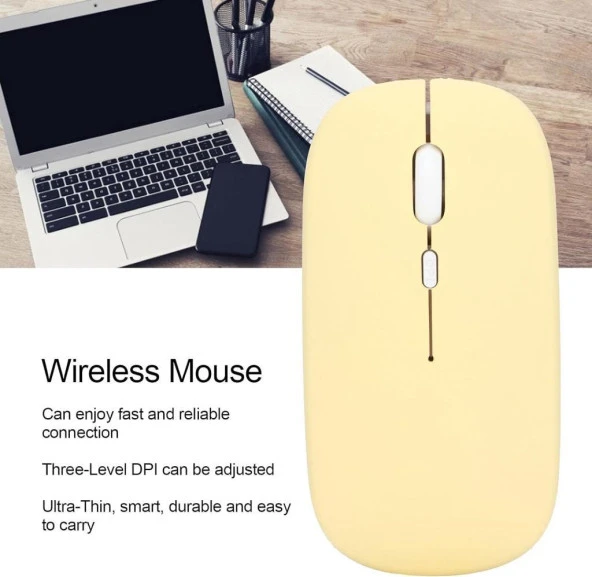 Huawei MatePad Air PaperMatte Edition 11.5" Uyumlu Kablosuz Bluetooth Pilli Optik Mouse - Sarı - 4