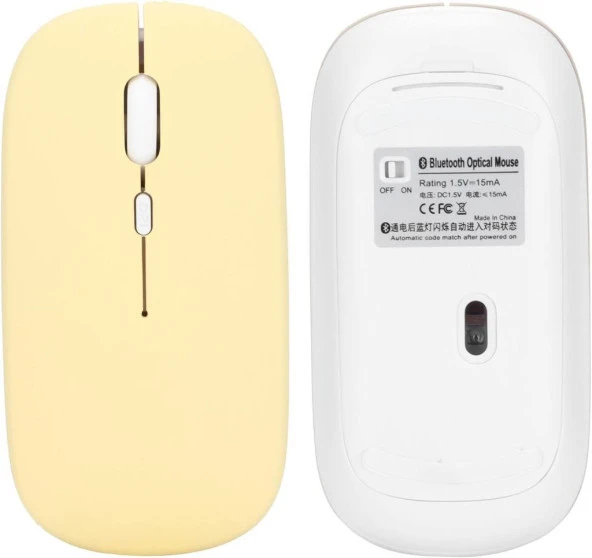 Lenovo Tab M10 HD ZA6W0005TR 10.1" Uyumlu Kablosuz Bluetooth Pilli Optik Mouse - Sarı - 6