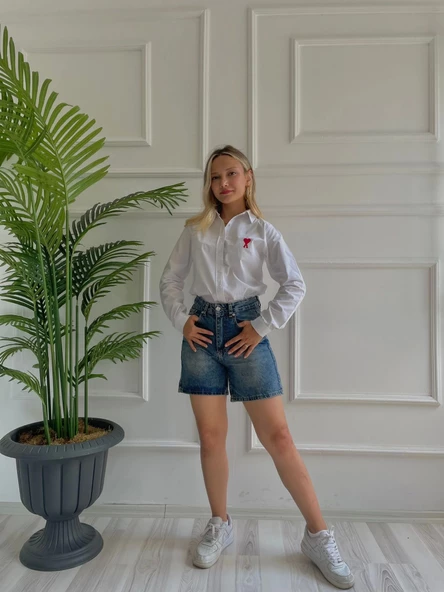 Kadın Nakışlı Gömlek Beyaz - Resim 4