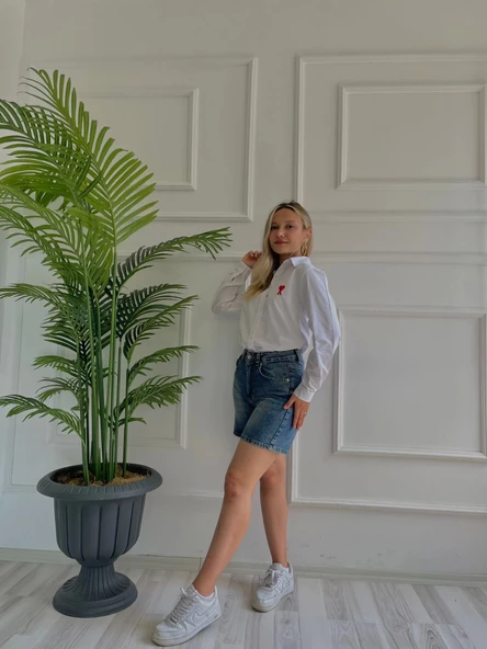 Kadın Nakışlı Gömlek Beyaz - Resim 3