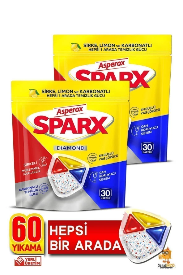 ASPEROX Sparx Bulaşık Makinesi Kapsülü 30'lu x 2 Paket (60 Yıkama)