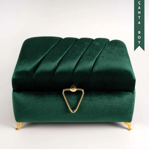 Çizgili Kutu Çeyizlik, Seccade + Tesbih + Kuran Hediye Seti (Çanta Boy, Kadife, Yeşil, Elif-Vav) ürün görseli 1