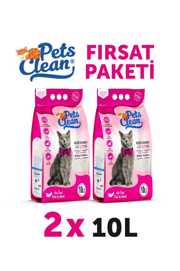 Pets Clean Kedi Kumu Pudralı 10Lt 2Li