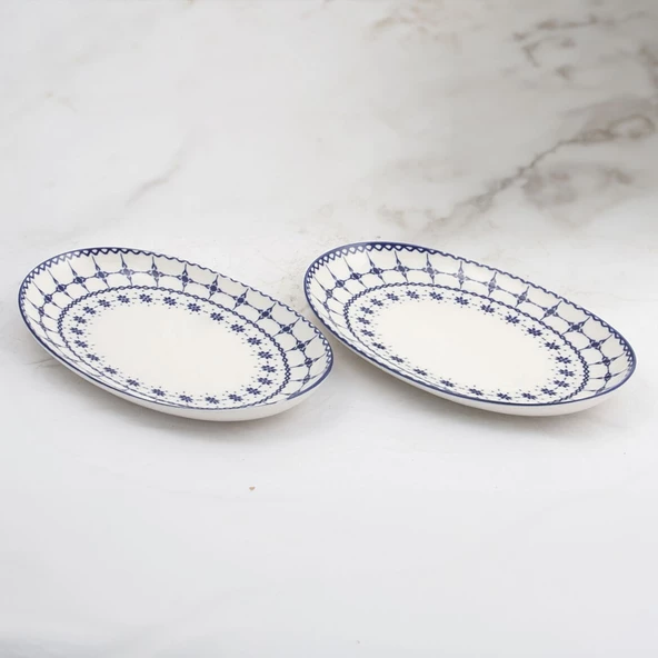 GÜRAL PORSELEN Elıps 2 Parça 25 Cm Bone Kayık Tabak - 1614