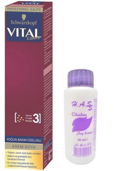 H.A.SS Oksidan 60 Ml. + Schwarzkopf Vital Saç Boyası 60 Ml. (1'er Adet) - 12