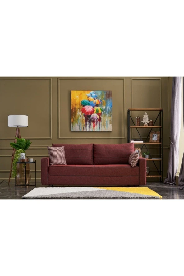 Evdebiz Ece Serisi Yataklı Sandıklı Üçlü Bordo