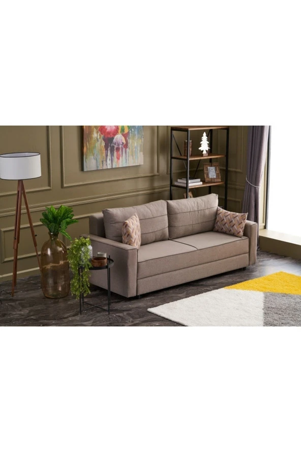 Evdebiz Ece Serisi Yataklı Sandıklı Üçlü Krem - 2