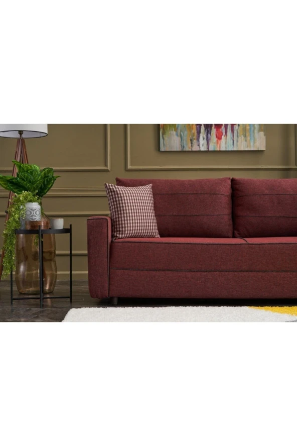 Evdebiz Ece Serisi Yataklı Sandıklı Üçlü Bordo - 3