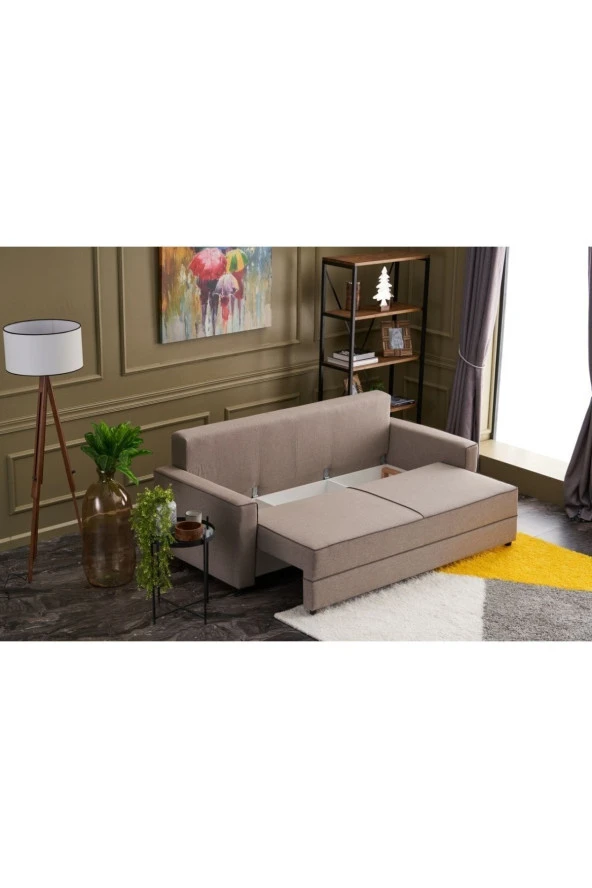 Evdebiz Ece Serisi Yataklı Sandıklı Üçlü Krem - 3