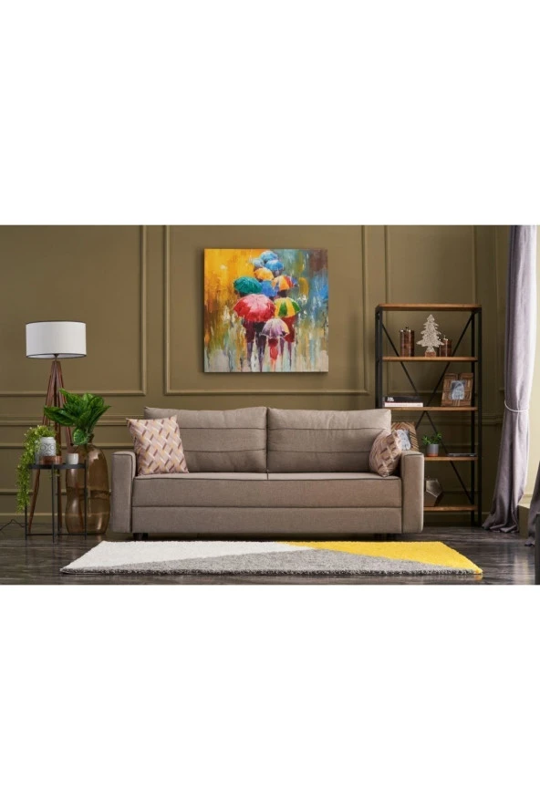 Evdebiz Ece Serisi Yataklı Sandıklı Üçlü Krem