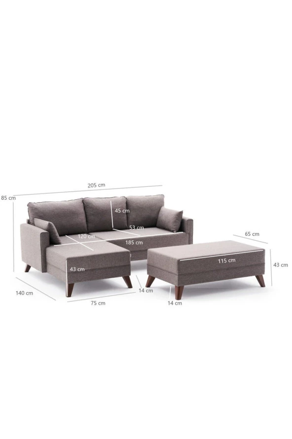 Evdebiz Bella Soft Mini  Kahverengi Sol Köşe Takımı - 4