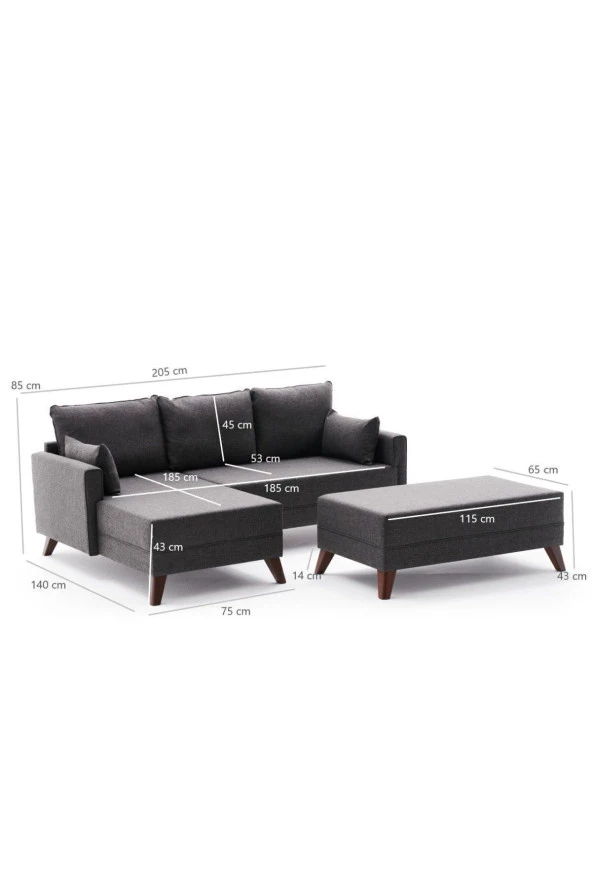 Evdebiz Bella Soft Mini Köşe Antrasit Sol - 7