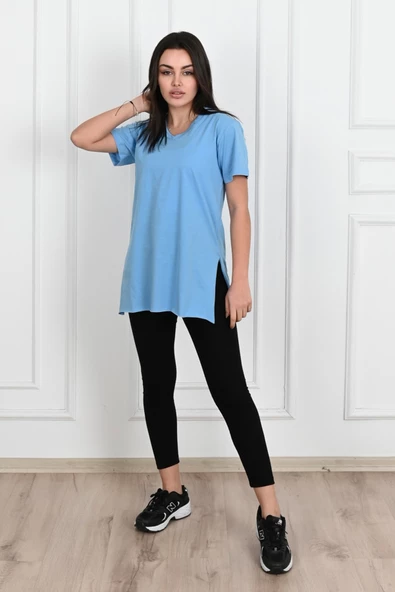 Kadın V yaka Yırtmaçlı  T-Shirt 8783-22 - 6