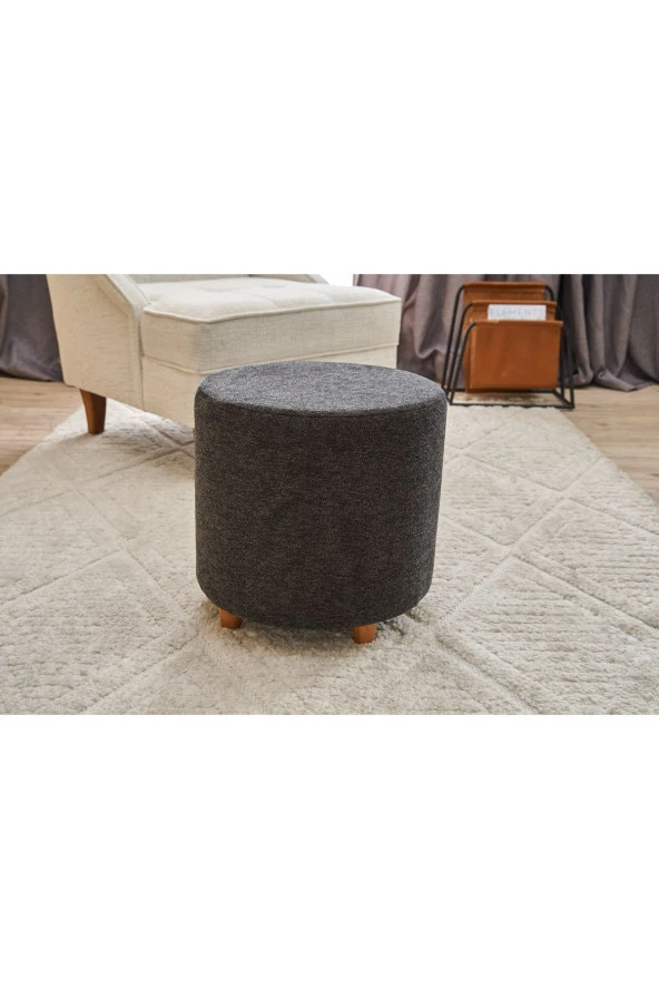 Evdebiz Mario Ahşap Ayaklı Puf Gabbana Antrasit Bakır