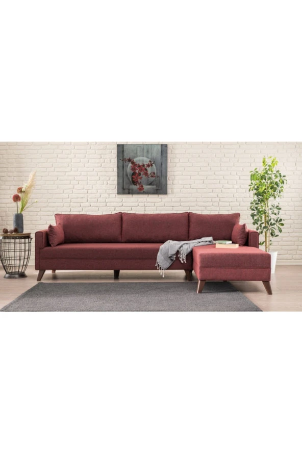 Evdebiz Bella Soft Köşe Koltuk Bordo Sağ