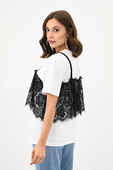 Kadın Dantel Detaylı T-shirt 1772-24 - 6