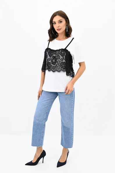 Kadın Dantel Detaylı T-shirt 1772-24 - 3