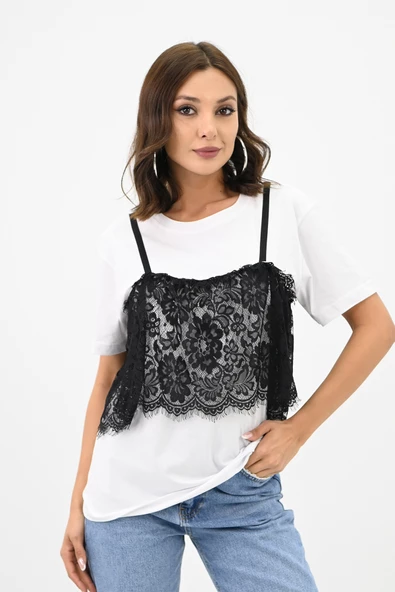 Kadın Dantel Detaylı T-shirt 1772-24 - 2
