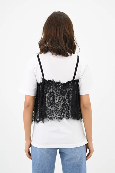 Kadın Dantel Detaylı T-shirt 1772-24 - 5