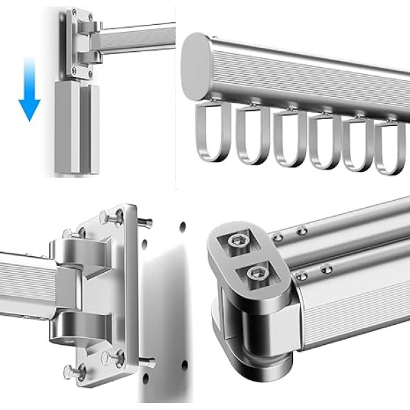 Elbise Çamaşırlık Kurutma Askısı, Katlanabilir Balkon, Çamaşırhane, Banyo Alüminyum Çubuk 360° Dönen, - 4