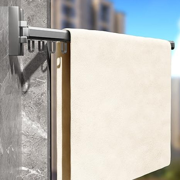 Elbise Çamaşırlık Kurutma Askısı, Katlanabilir Balkon, Çamaşırhane, Banyo Alüminyum Çubuk 360° Dönen, - 3